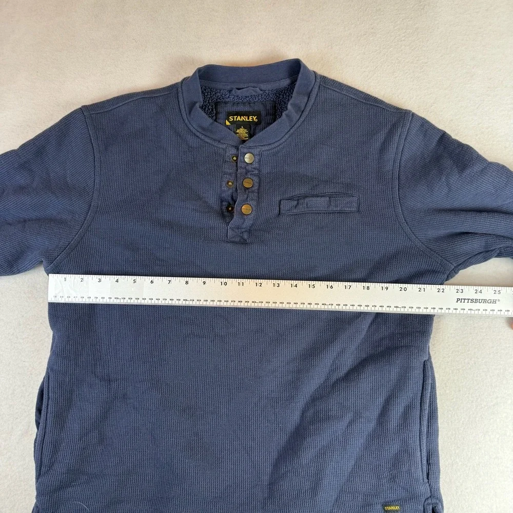 Stanley Mens Navy Waffle Knit Sherpa Lined Henley Pullover Sweatshirt Large